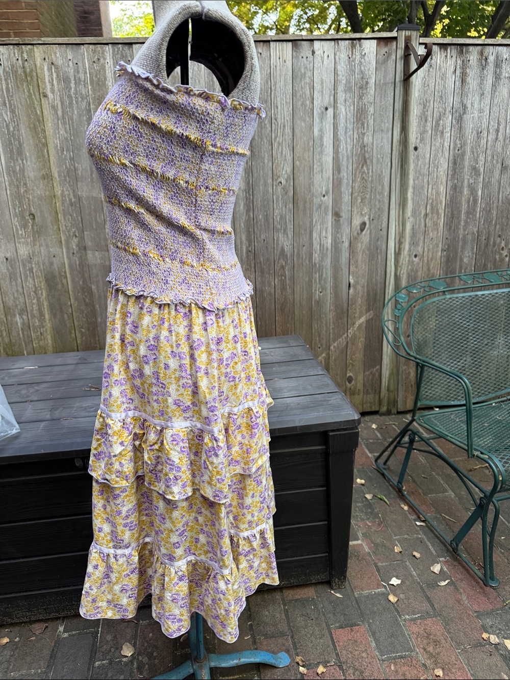 Free People Lavender and Yellow Floral Strapless Tiered Midi Dress - Picture 3 of 8